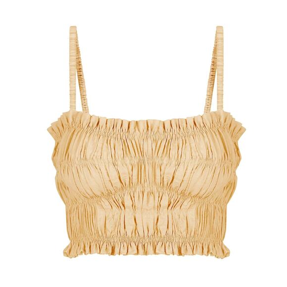 Anna October Izy Smocked Crepe Crop Top Bronze - S - Picture 1 of 3